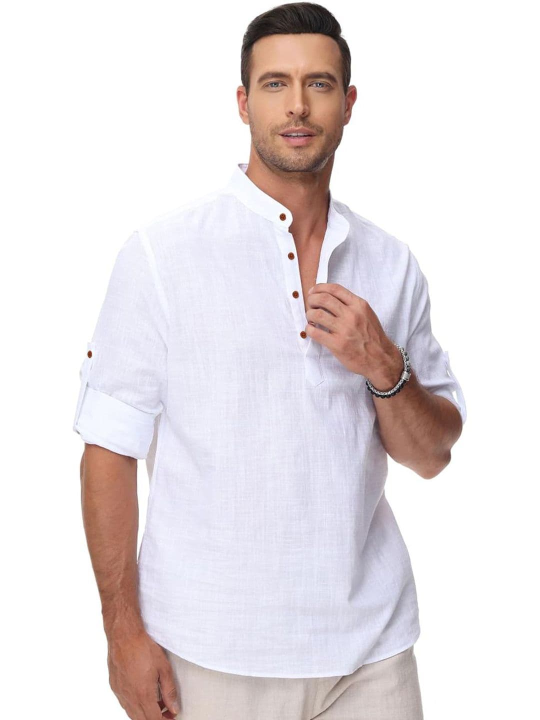ZELINCO Band Collar Long Sleeves Straight Kurta - view 1