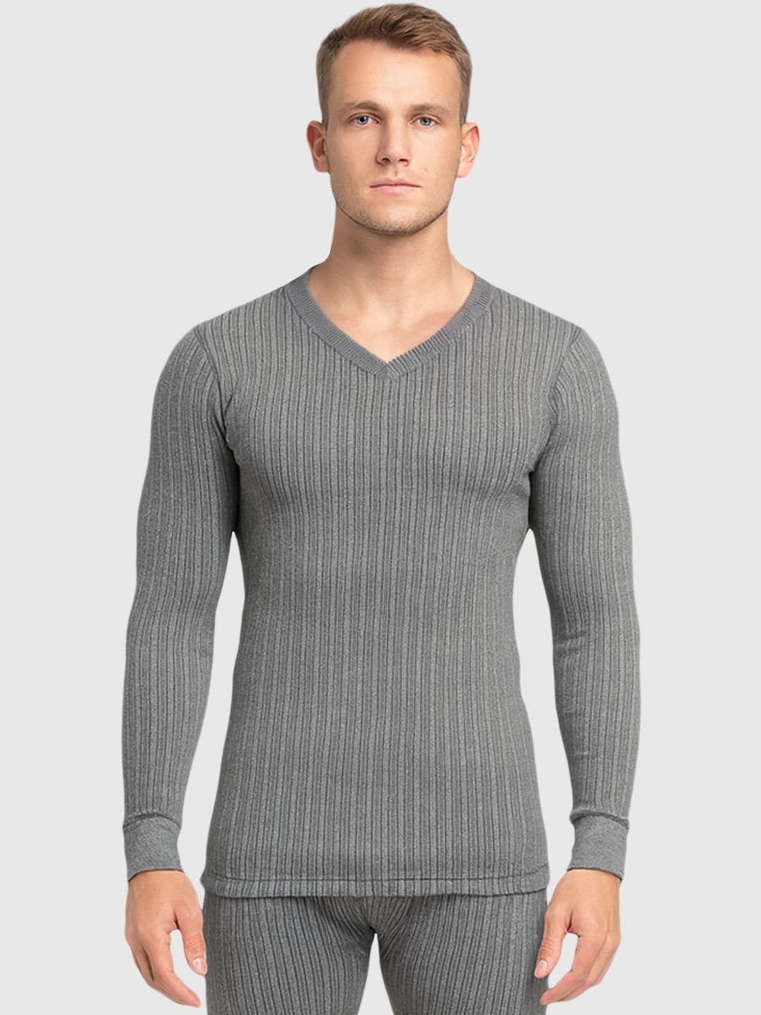 Lux Cozi Ribbed V-Neck Long Sleeves Cotton Thermal Tops - view 1