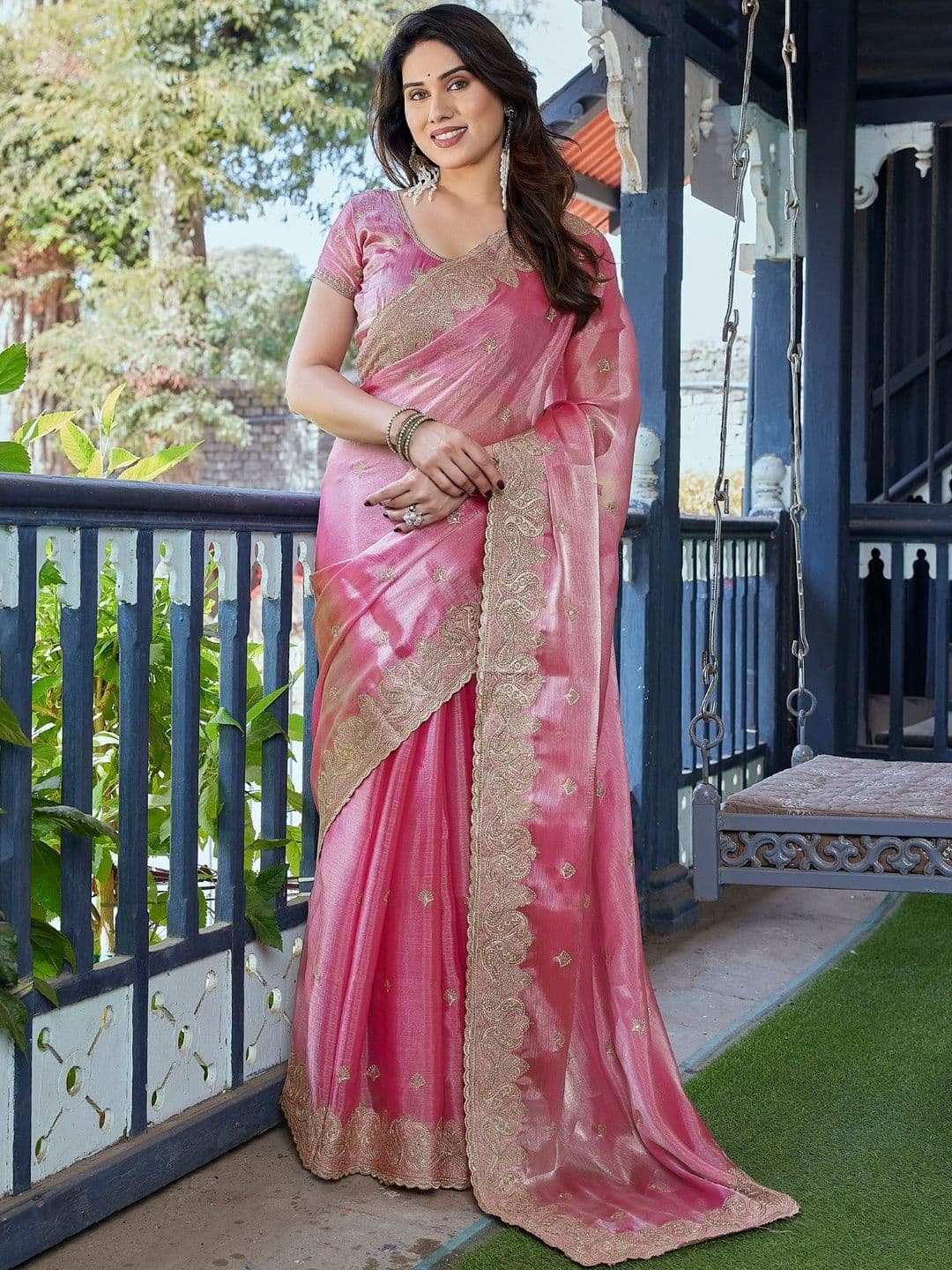 HERE&NOW Woven Design Embroidered Organza Heavy Work Saree - view 1