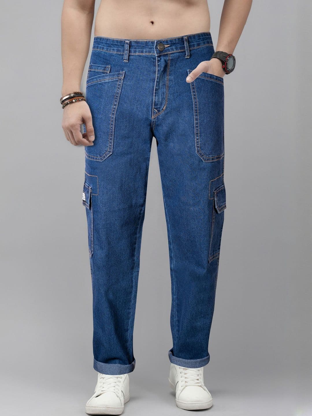 RIG BONE Men Comfort Relaxed Fit Mid-Rise Clean Look Non Stretchable Cargo Styles Jeans - view 1