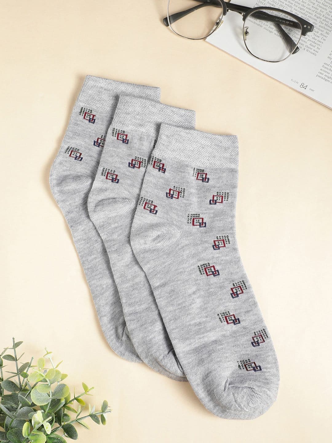 Teakwood Leathers Men Pack Of 3 Pure Cotton Patterned Above Ankle-Length Socks - view 1