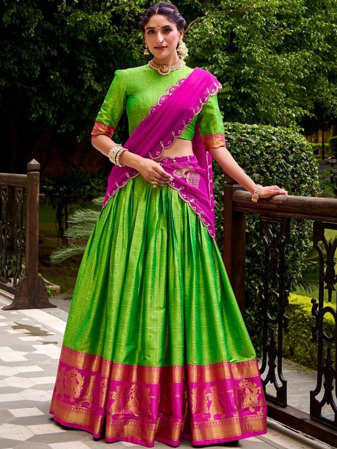 LOOKNBOOK ART Minimalist Zari Woven Poly Cotton Lehenga Set - view 1