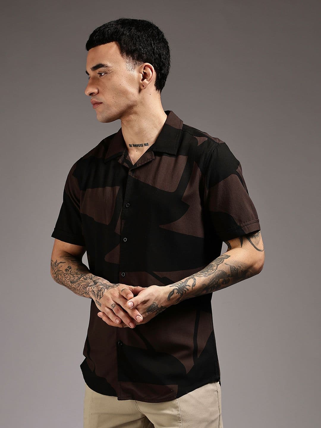 HERE&NOW Abstract Printed Cuban Collar Slim Fit Casual Shirt - view 1