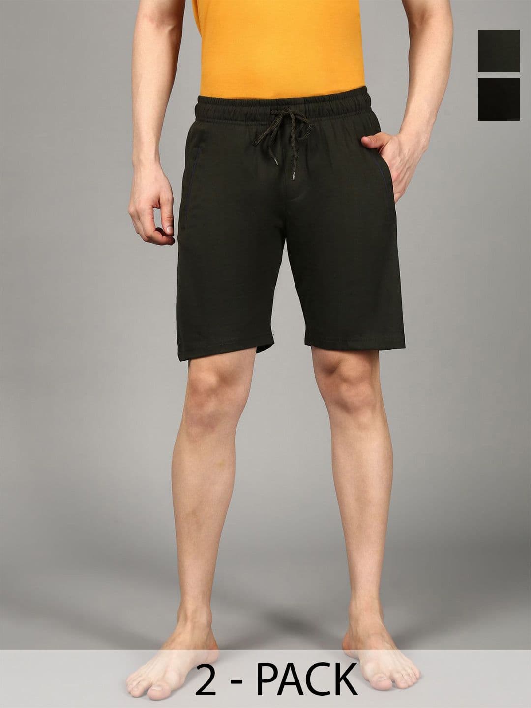 The Roadster Lifestyle Co. Men Pack Of 2 Cotton Sinker Mid-Rise Lounge Shorts - view 1