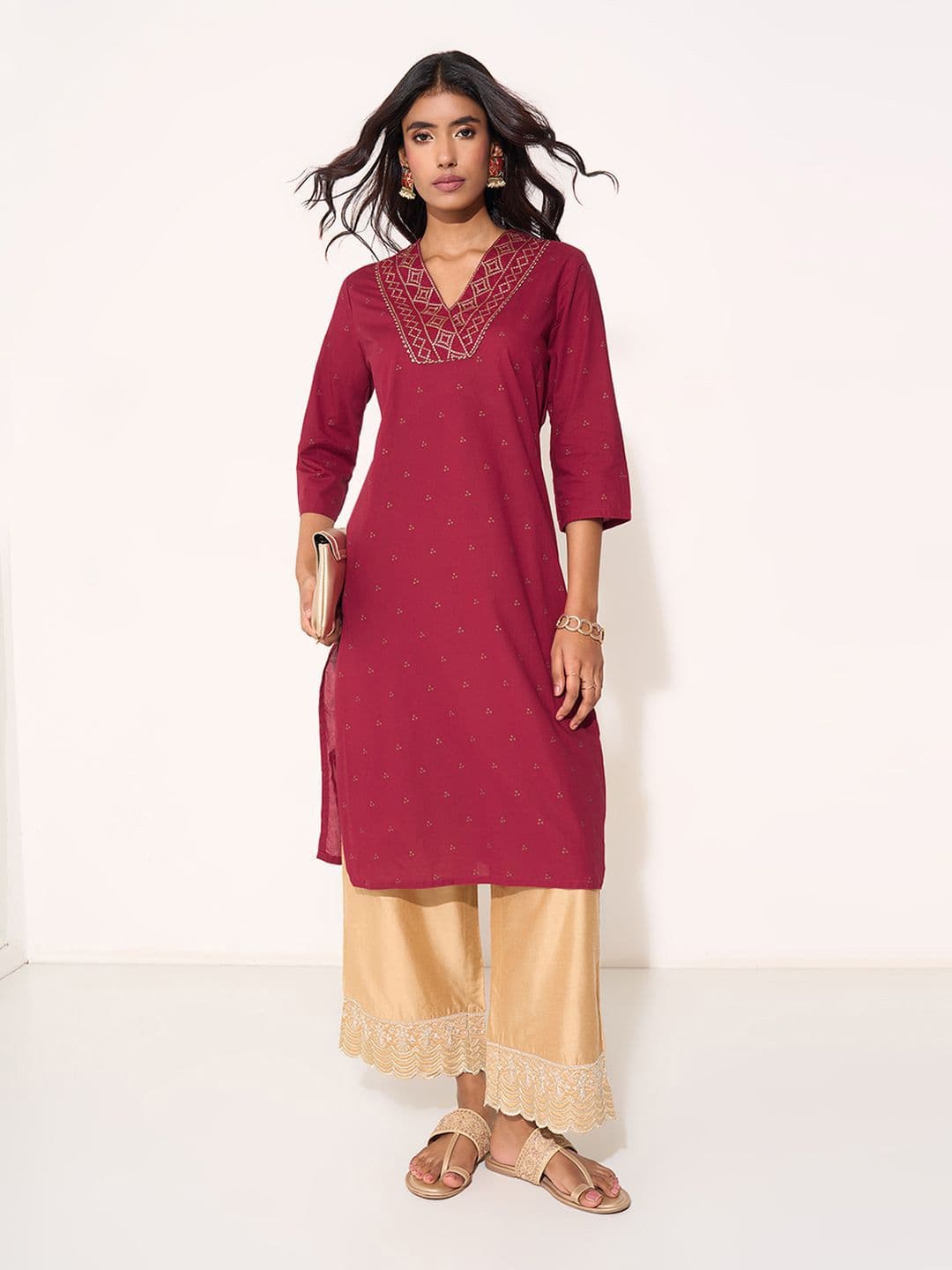 RANGMANCH BY PANTALOONS Floral Printed V-Neck Straight Kurta - view 1