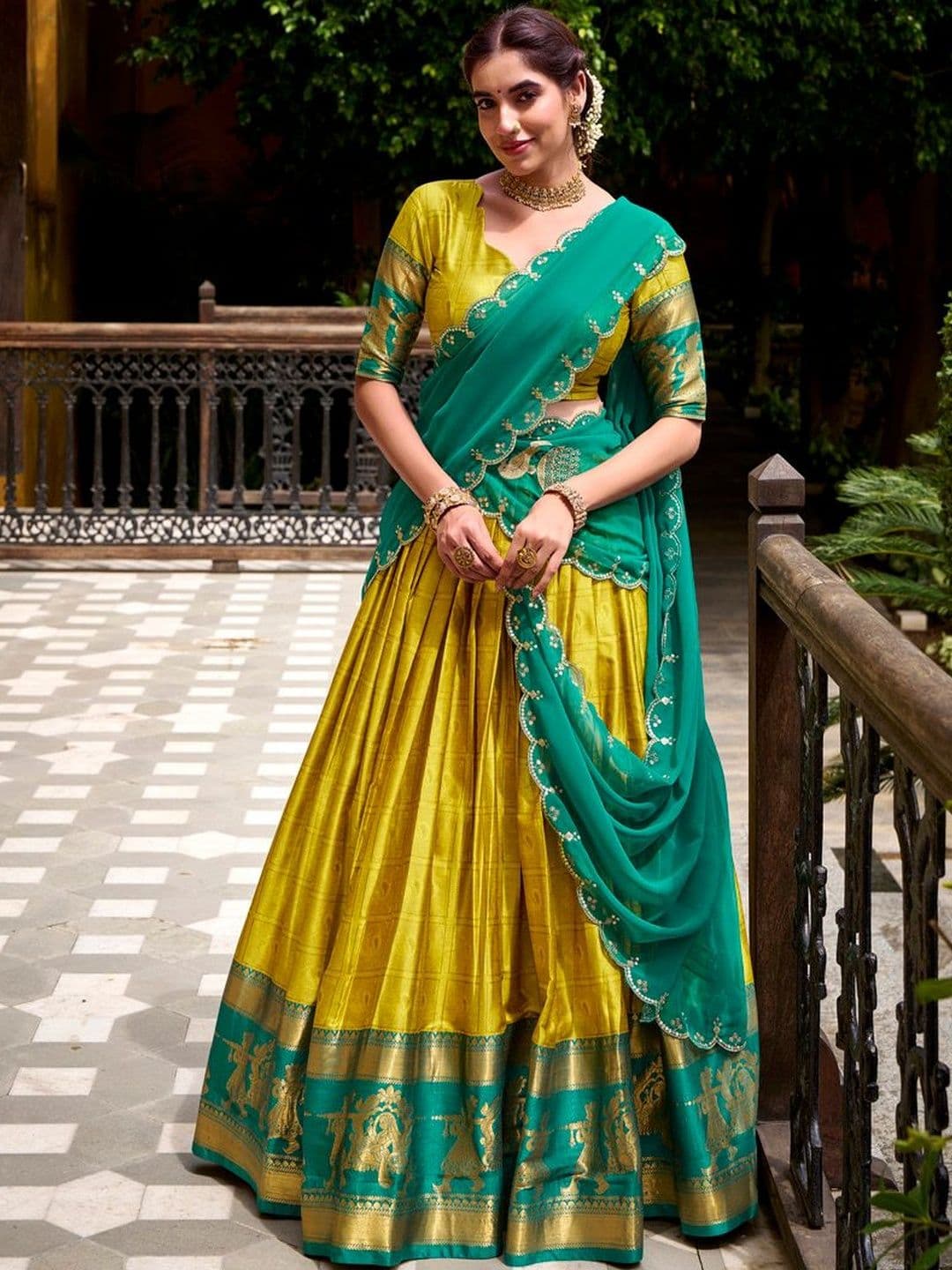 LOOKNBOOK ART Minimalist Zari Woven Poly Cotton Lehenga Set - view 1