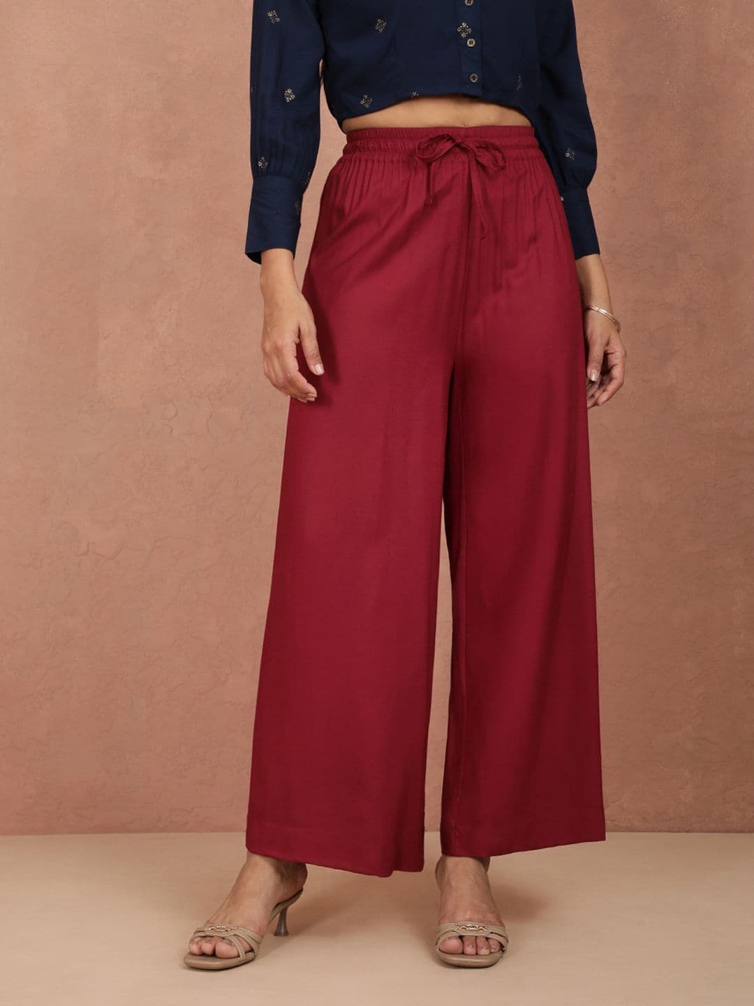 TWIN BIRDS Women Maroon Wide Leg Palazzos - view 1