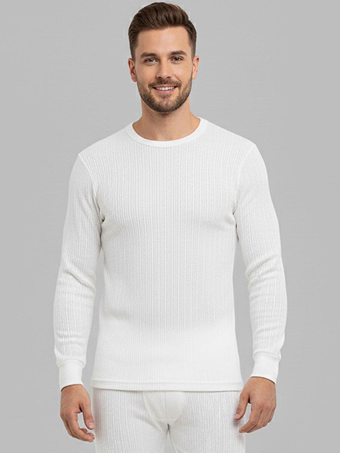 Lux Cozi Ribbed Round Neck Long Sleeves Cotton Thermal Tops - view 1