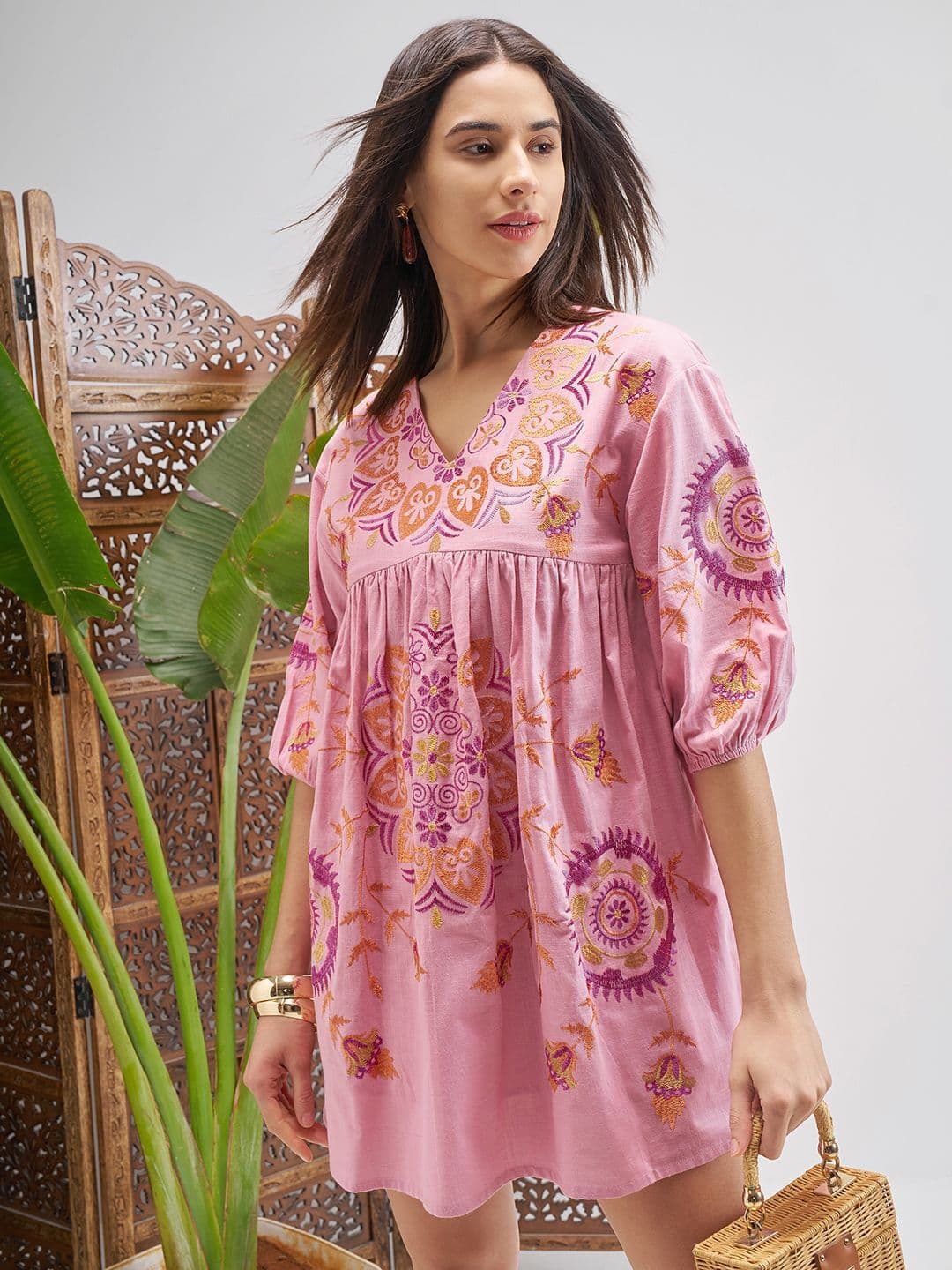 Vishudh Women Ethnic Motifs Embroidered A-Line Mini Dress - view 1