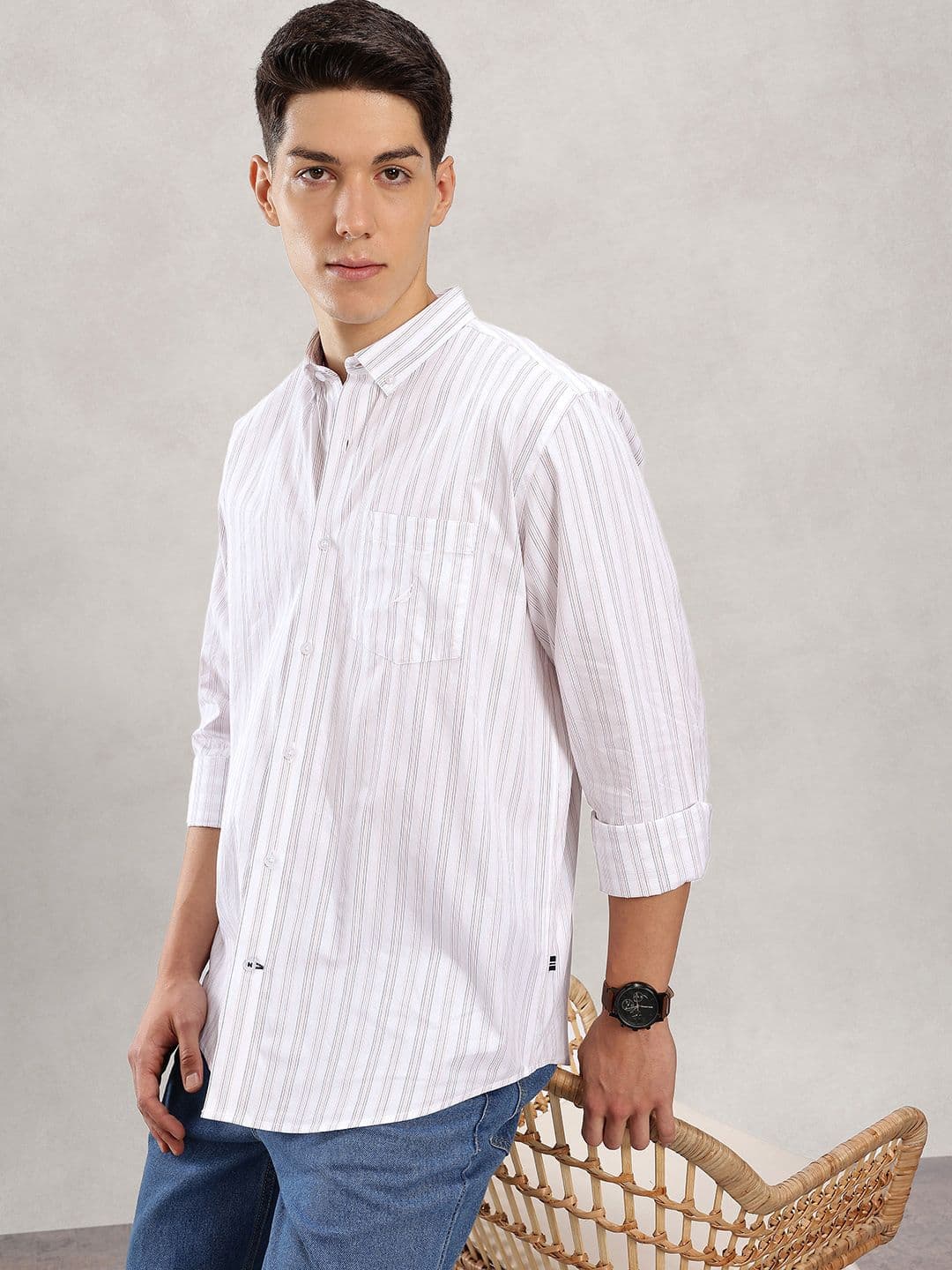 Nautica Slim Fit Striped Button-Down Collar Pure Cotton Casual Shirt - view 1