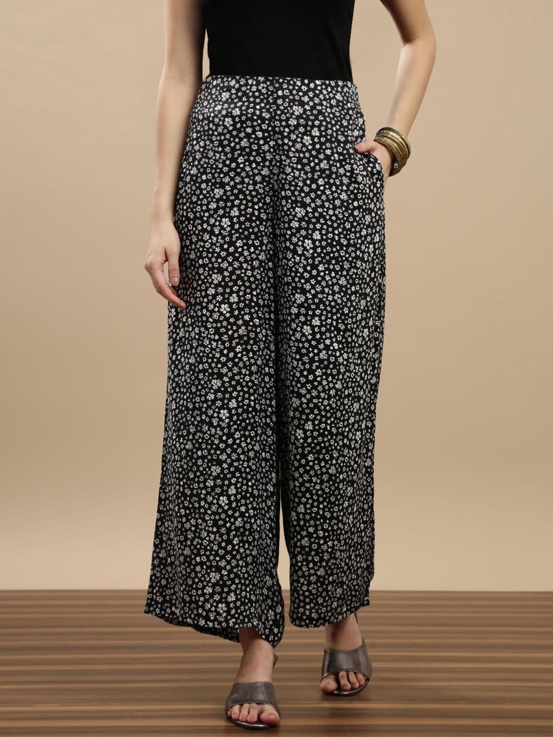 De Moza Women Floral Printed Viscose Rayon Ethnic Wide Leg Palazzos - view 1