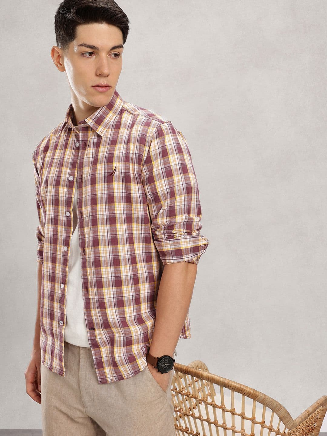 Nautica Slim Fit Tartan Checks Cotton Linen Casual Shirt - view 1