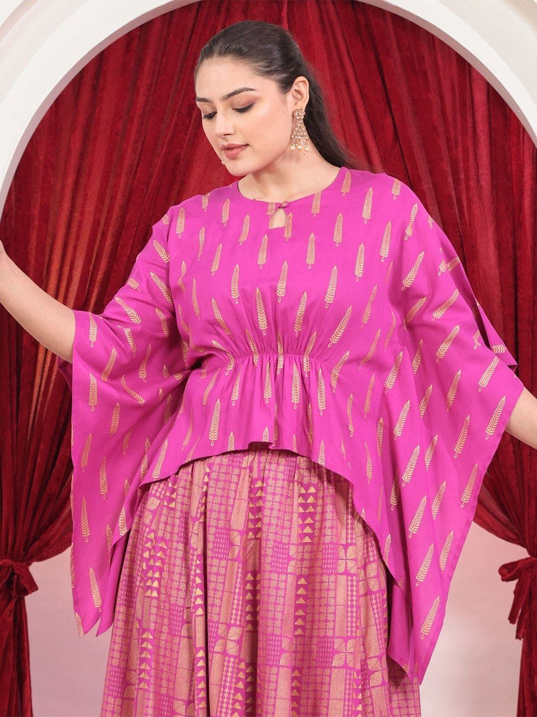 Aramya Ethnic Motifs Printed Round Neck Kaftan Kurtas - view 1