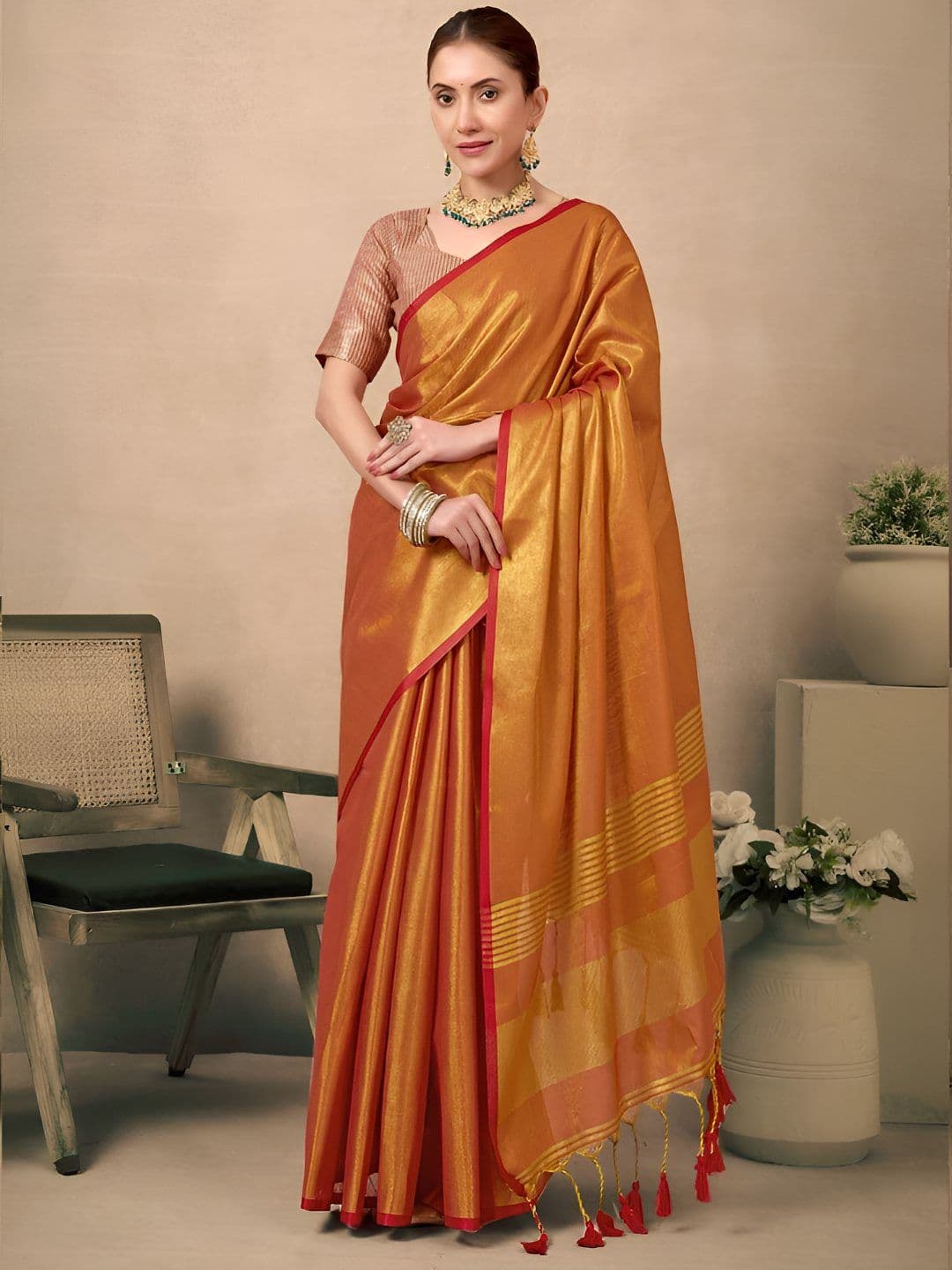 BFM Woven Design Tissue Handloom Saree - view 1