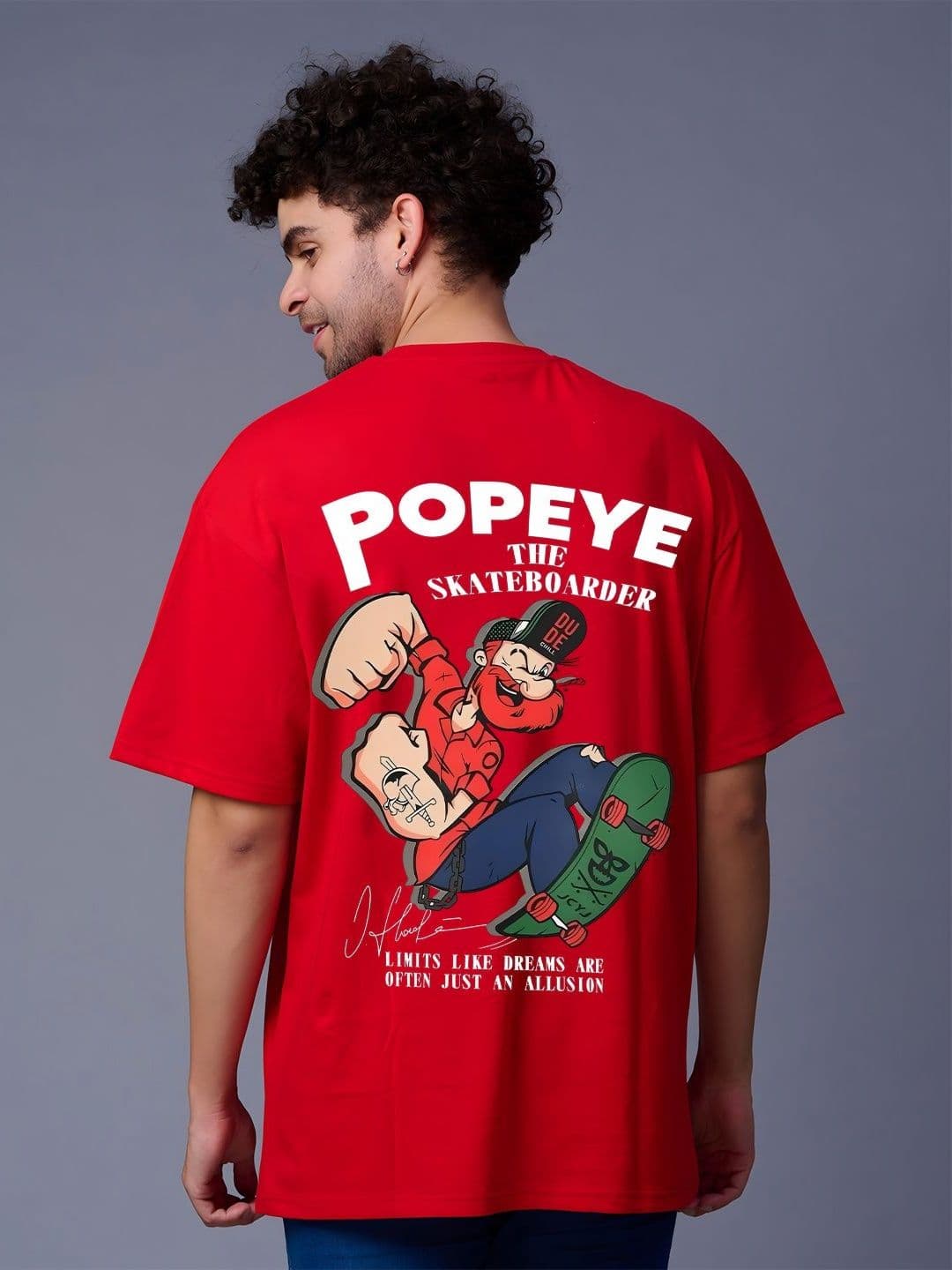 BDSQUARE Popeye Printed Round Neck Drop-Shoulder Sleeves Pure Cotton Oversized T-shirt - view 1