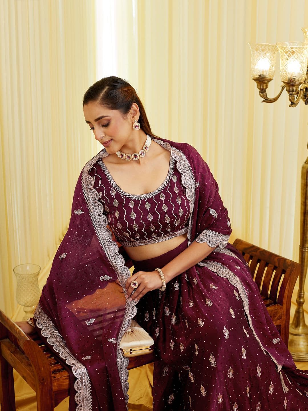 kasee Embroidered Sequinned Semi-Stitched Lehenga & Blouse With Dupatta - view 1