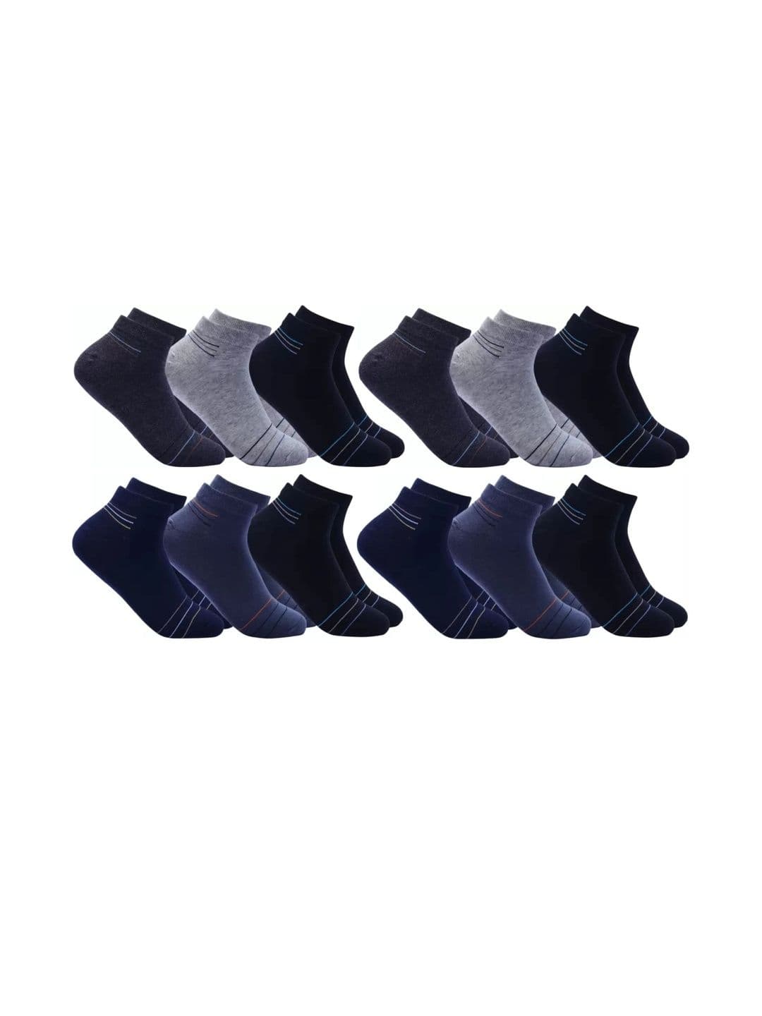 Akeeta Unisex Set Of 12 Striped Cotton Ankle Length Socks - view 1