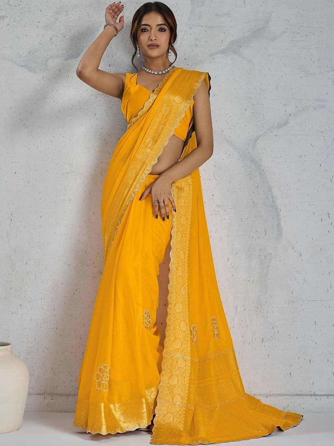 SOHINI NX Floral Embroidered Pure Chiffon Saree - view 1