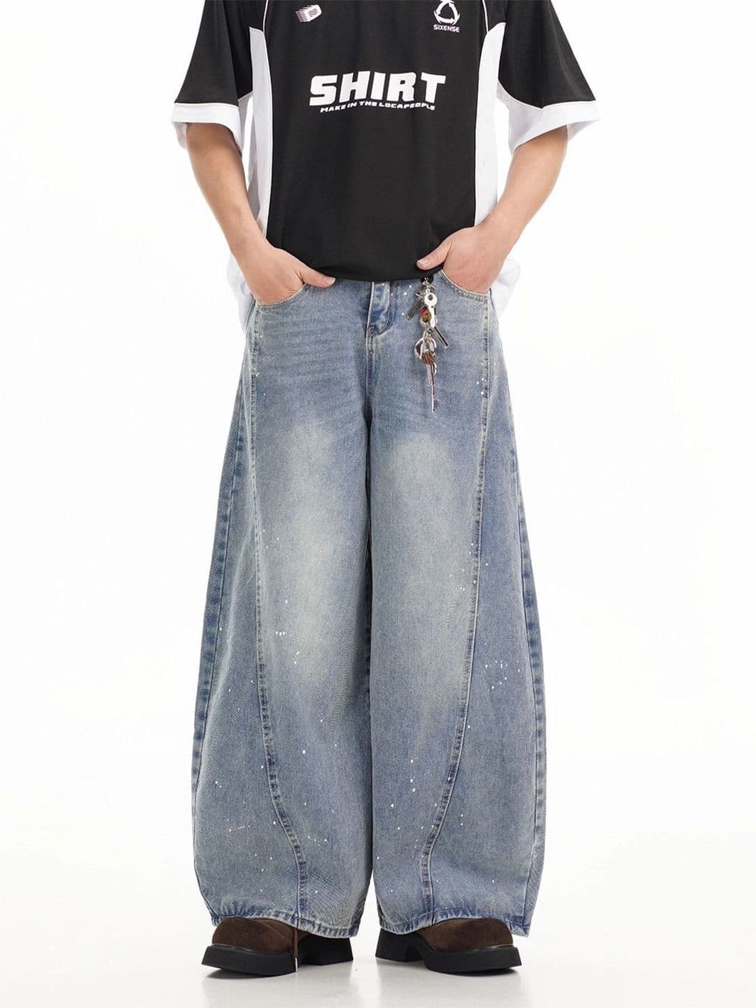 StyleCast x Revolte Men Wide Leg Mid-Rise Light Fade Stretchable Jeans - view 1