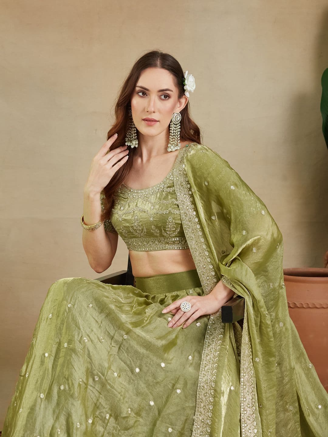 kasee Embroidered Sequinned Semi-Stitched Lehenga & Blouse With Dupatta - view 1