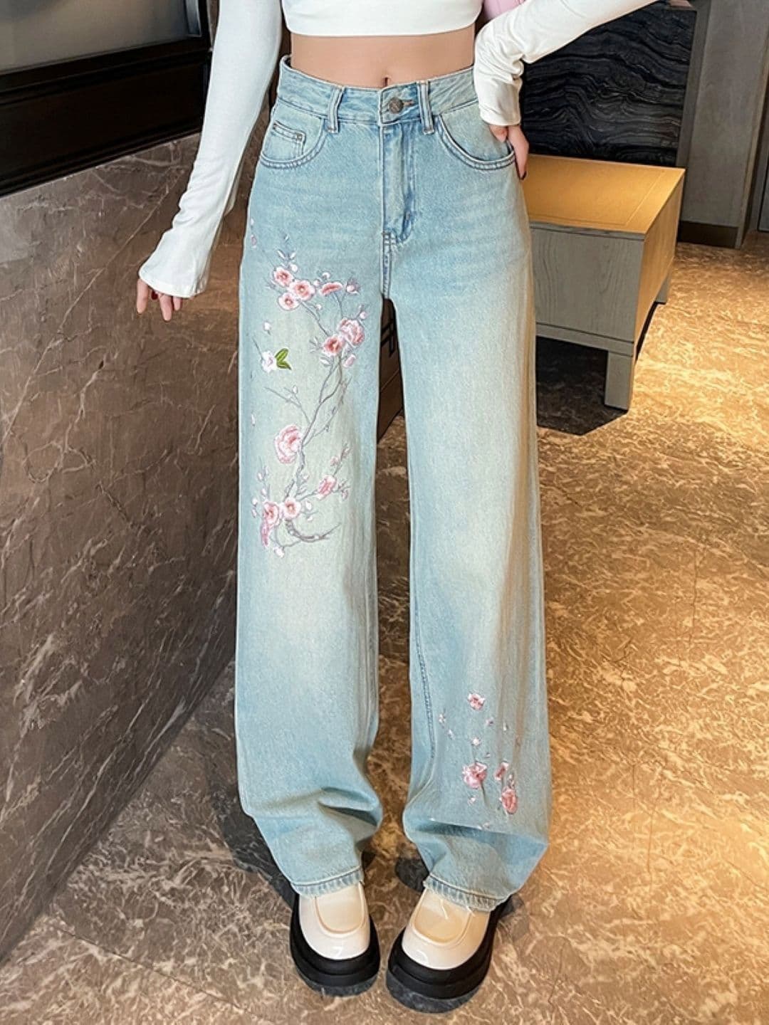 StyleCast Women Cotton Regular Fit Mid-Rise Light Fade Embroidered Jeans - view 1