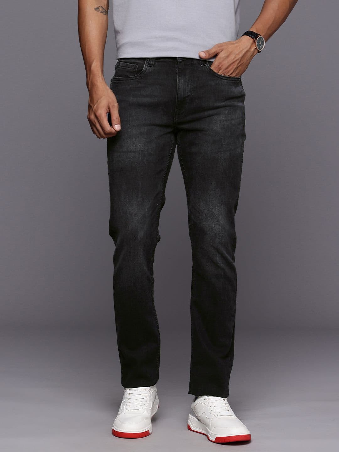 Louis Philippe Jeans Louis Philippe Men Slim Fit Stretchable Mid Rise Dark Stone Wash Jeans - view 1
