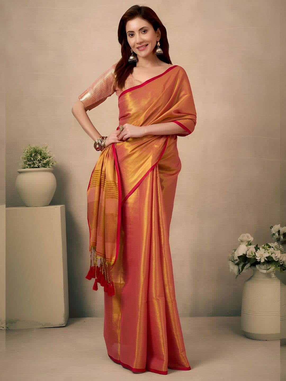 BFM Woven Design Zari Tissue Saree - view 1