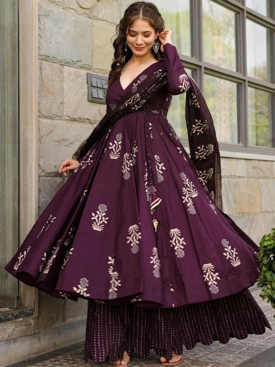 GLOSIA DESIGN Floral Printed Angrakha Kurta With Palazzos & Dupatta - view 1