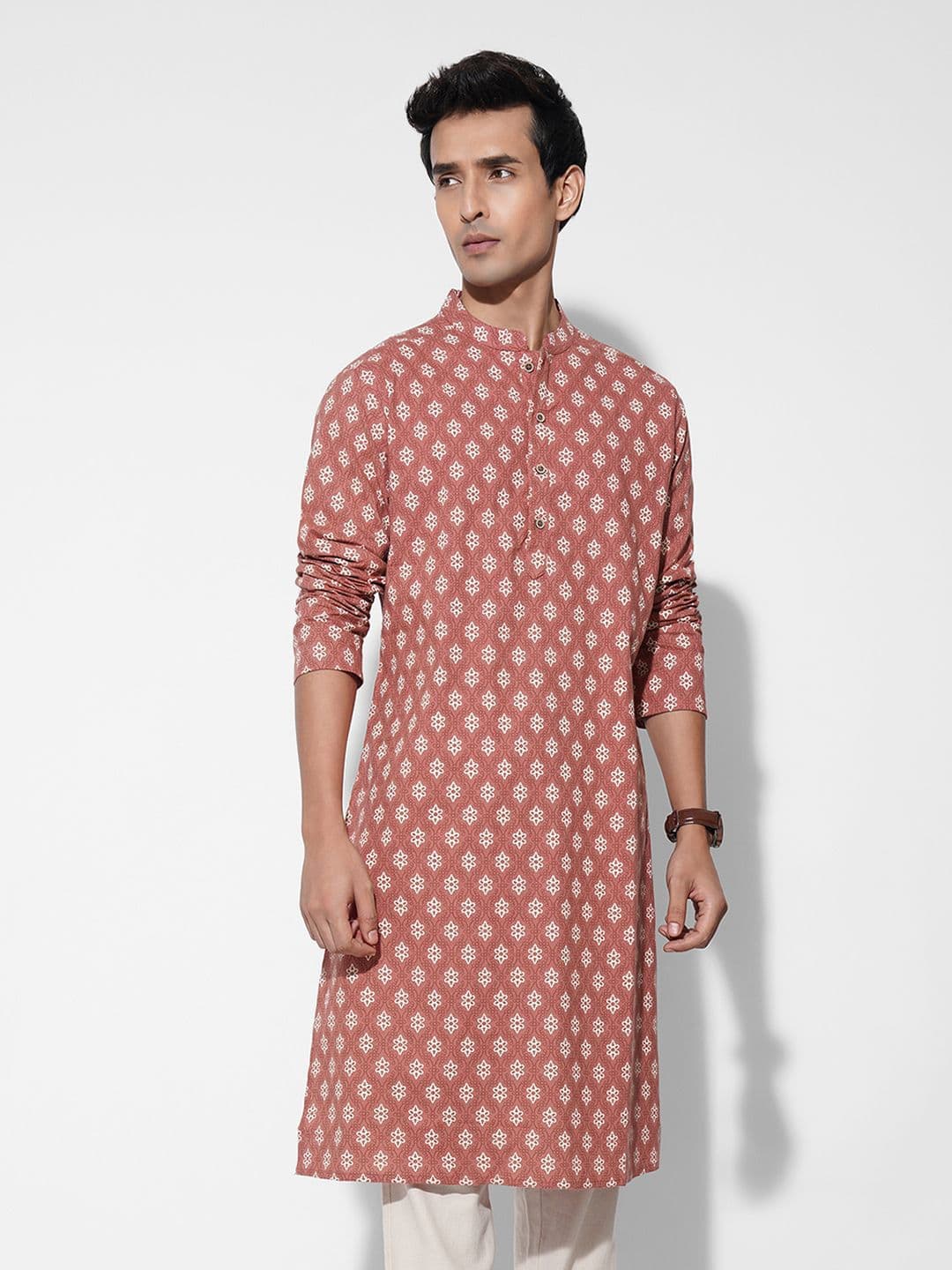 indus route by Pantaloons Men Ethnic Motifs Printed Daily Cotton Straight Kurta - view 1