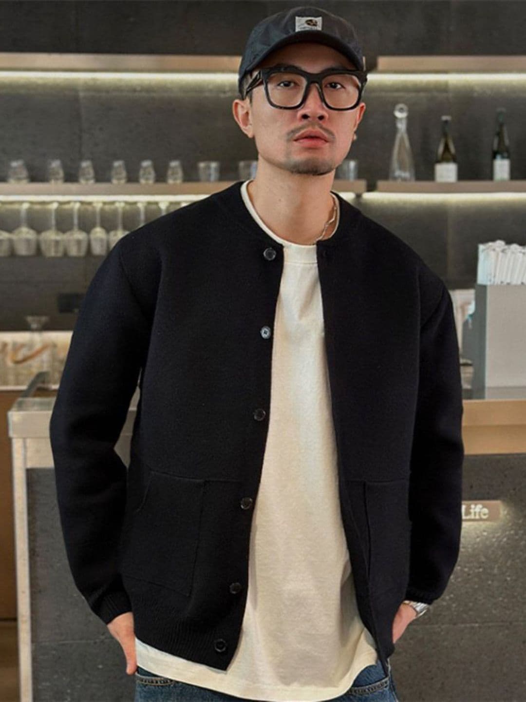StyleCast Men Mandarin Collar Cape Jacket with Patchwork - view 1
