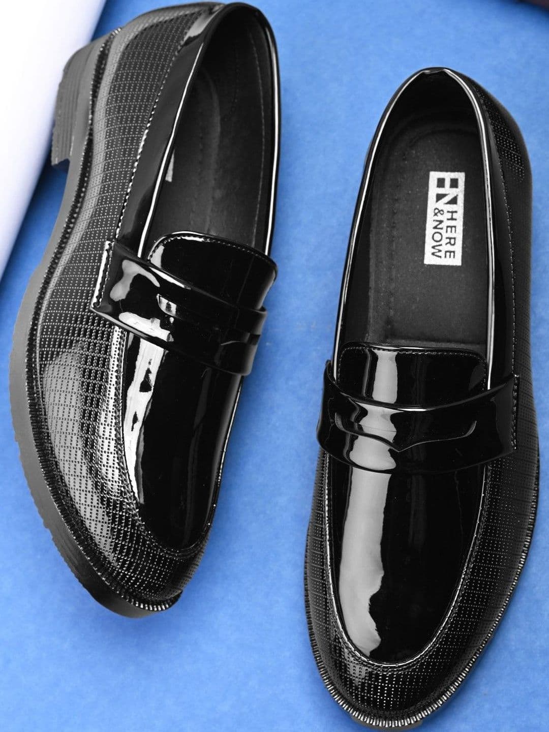 HERE&NOW Men Black Shiny Glossy Formal Slip On Moccasins Loafers - view 1
