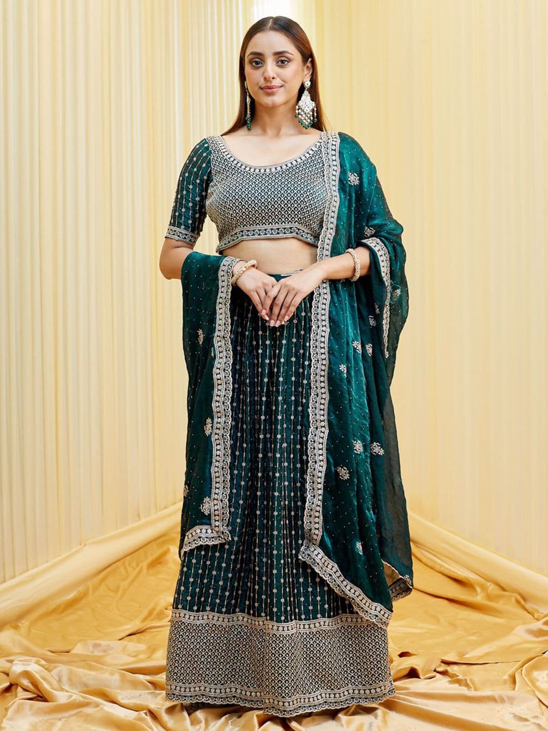 kasee Embroidered Sequinned Semi-Stitched Lehenga & Blouse With Dupatta - view 1
