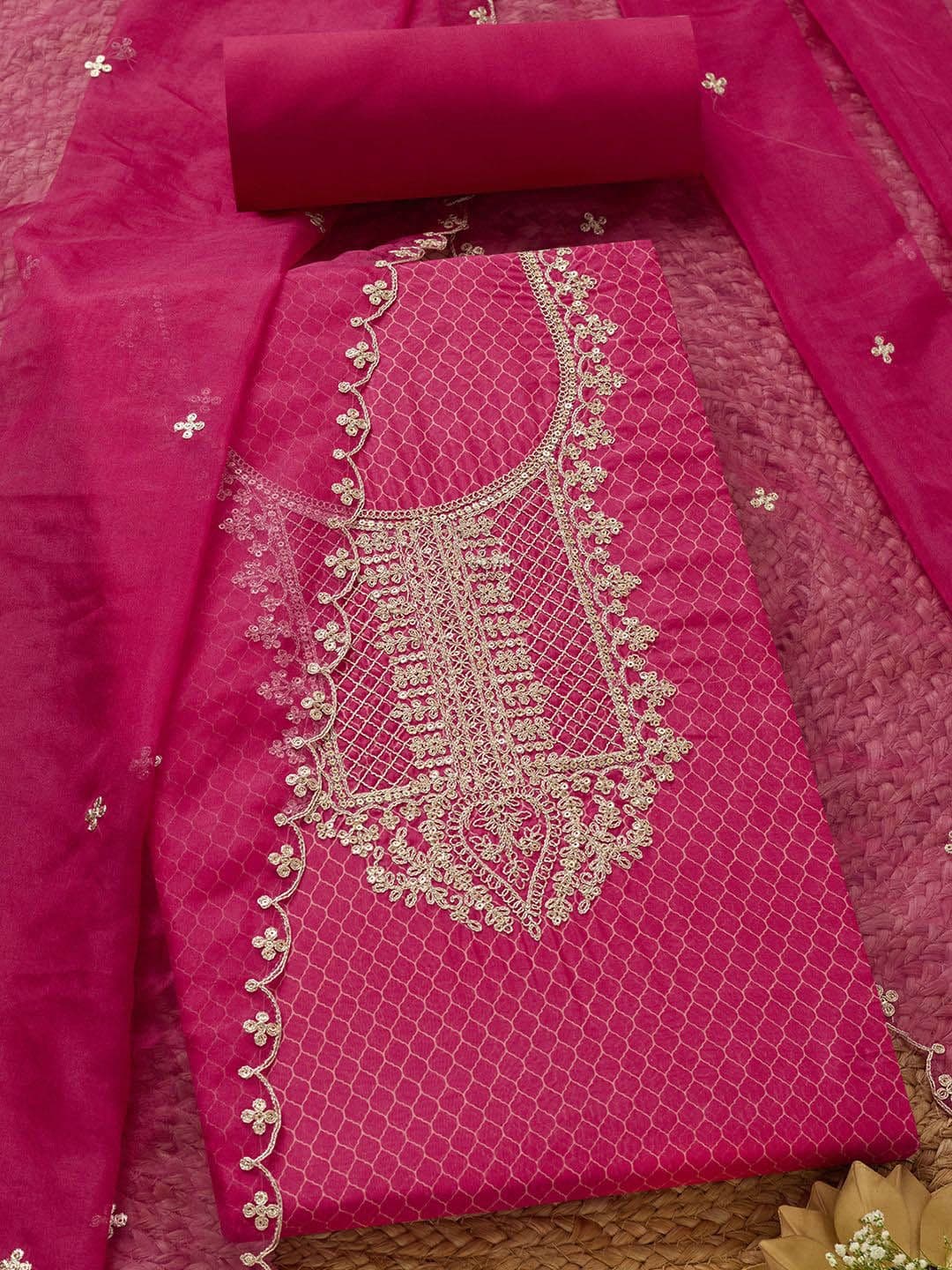 Soch Printed Organza Unstitched Dress Material - view 1