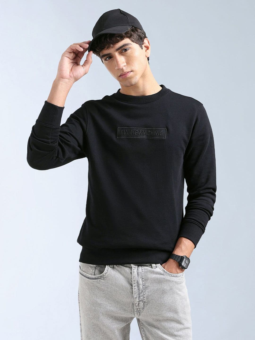 Flying Machine Men Brand Logo Embroidered Cotton Round Neck Sweatshirt - view 1