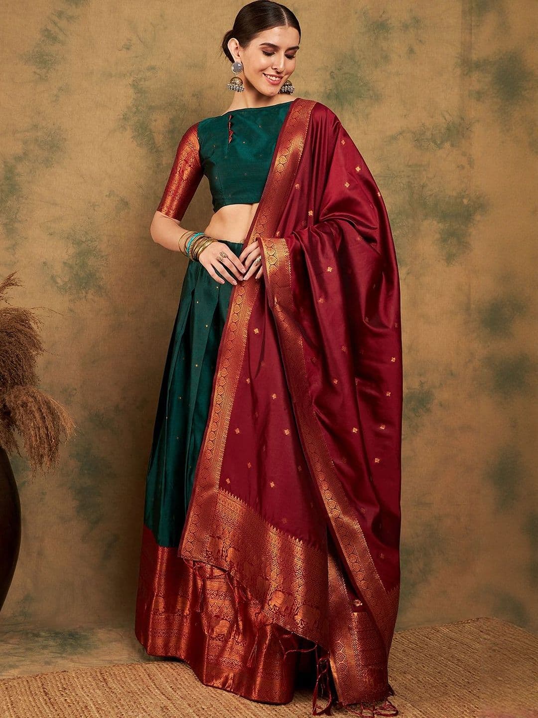 Suha Woven Design Semi-Stitched Lehenga & Unstitched Blouse With Dupatta - view 1