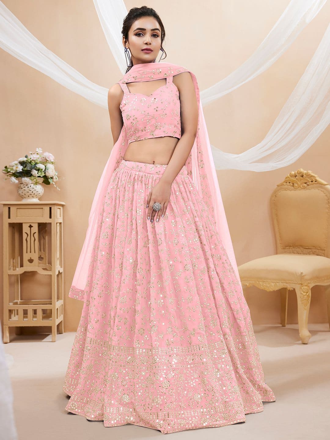 Zeel Clothing Embellished Sequinned Semi-Stitched Lehenga & Unstitched Blouse With Dupatta - view 1