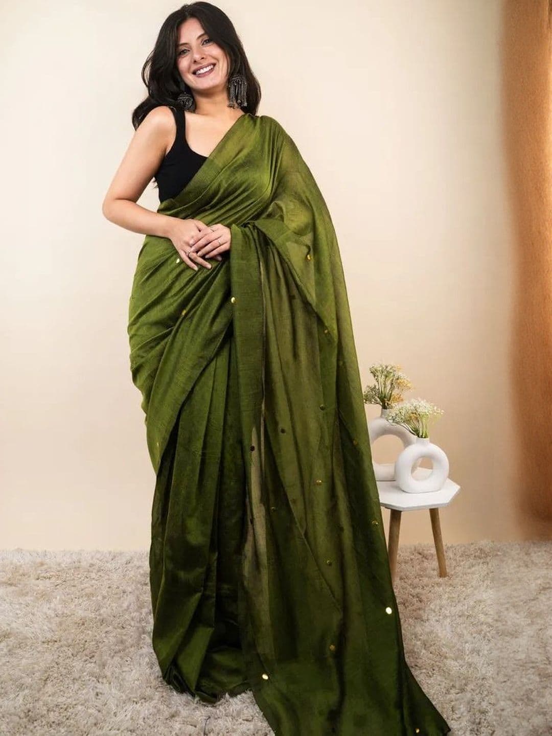 AWRIYA Embellished Sequinned Pure Cotton Saree - view 1