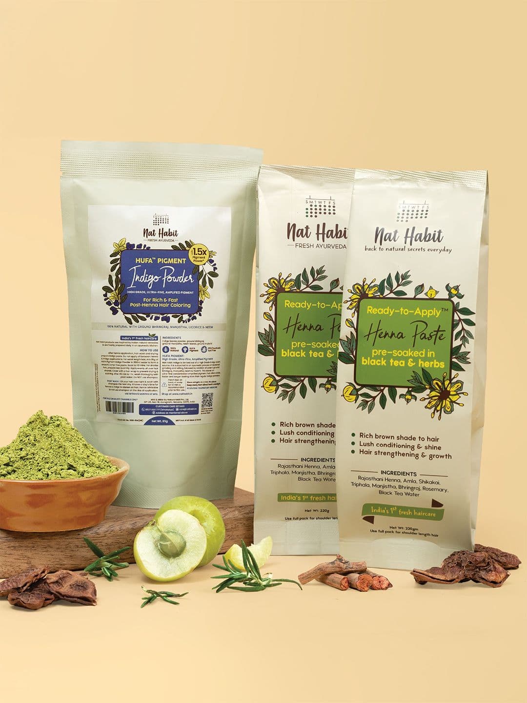 Nat Habit Set Of 3 Pigment Indigo Powder- 85 g & Henna Powder- 220 g Each - view 1