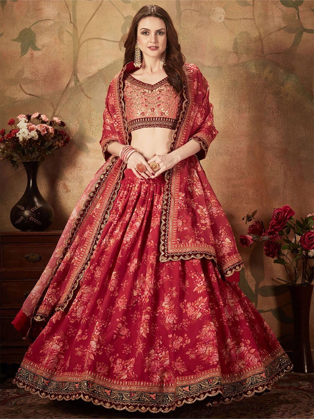 Zeel Clothing Embroidered Organza Sequinned Semi-Stitched Lehenga & Blouse With Dupatta - view 1