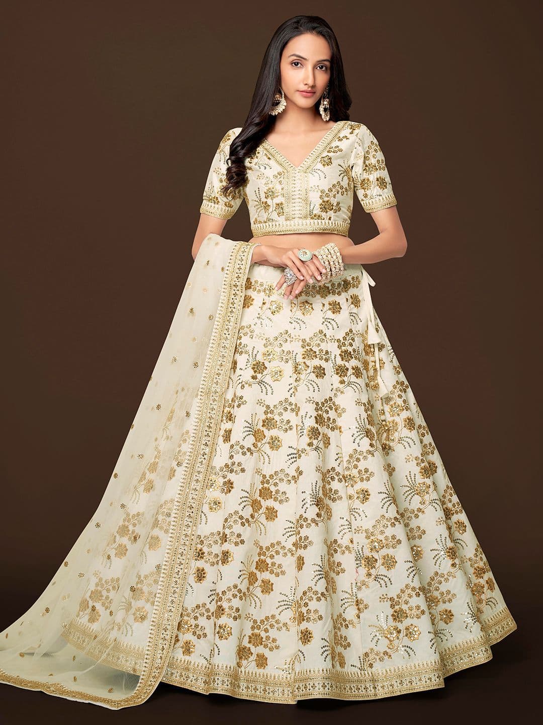 Zeel Clothing Embroidered Sequinned Semi-Stitched Silk Lehenga & Blouse With Dupatta - view 1