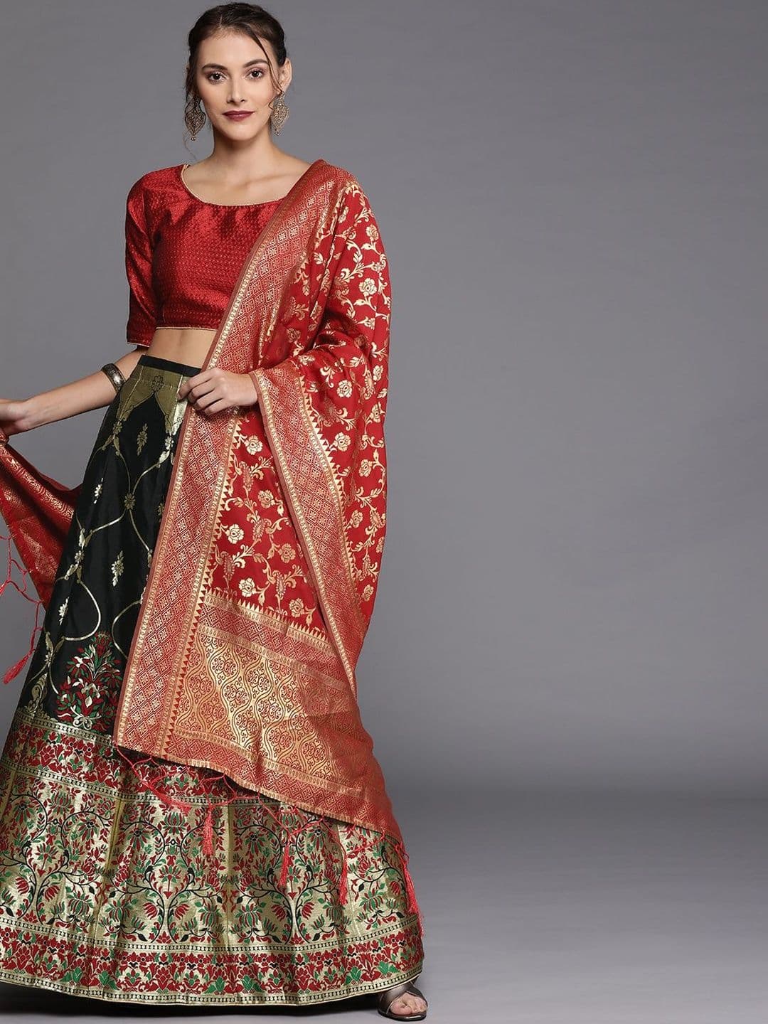 Suha Women Black Colour Banarasi Silk Weaving Lehenga Choli - view 1