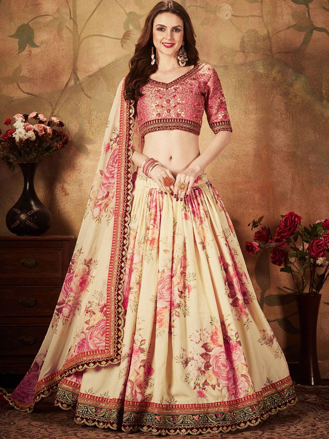 Zeel Clothing Embroidered Organza Sequinned Semi-Stitched Lehenga & Blouse With Dupatta - view 1