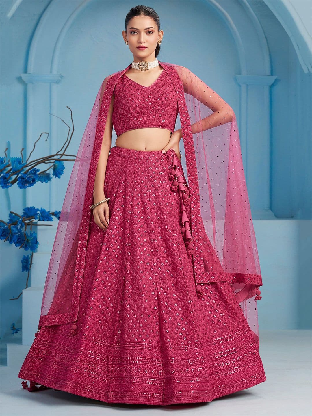 Zeel Clothing Embroidered Sequinned Semi-Stitched Georgette Lehenga & Blouse With Dupatta - view 1