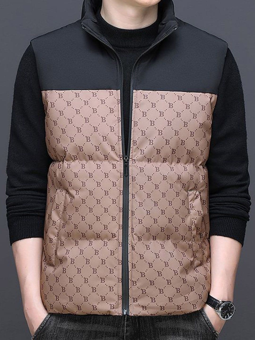 StyleCast x Revolte Men Geometric Printed Mock Collar Padded Jacket - view 1