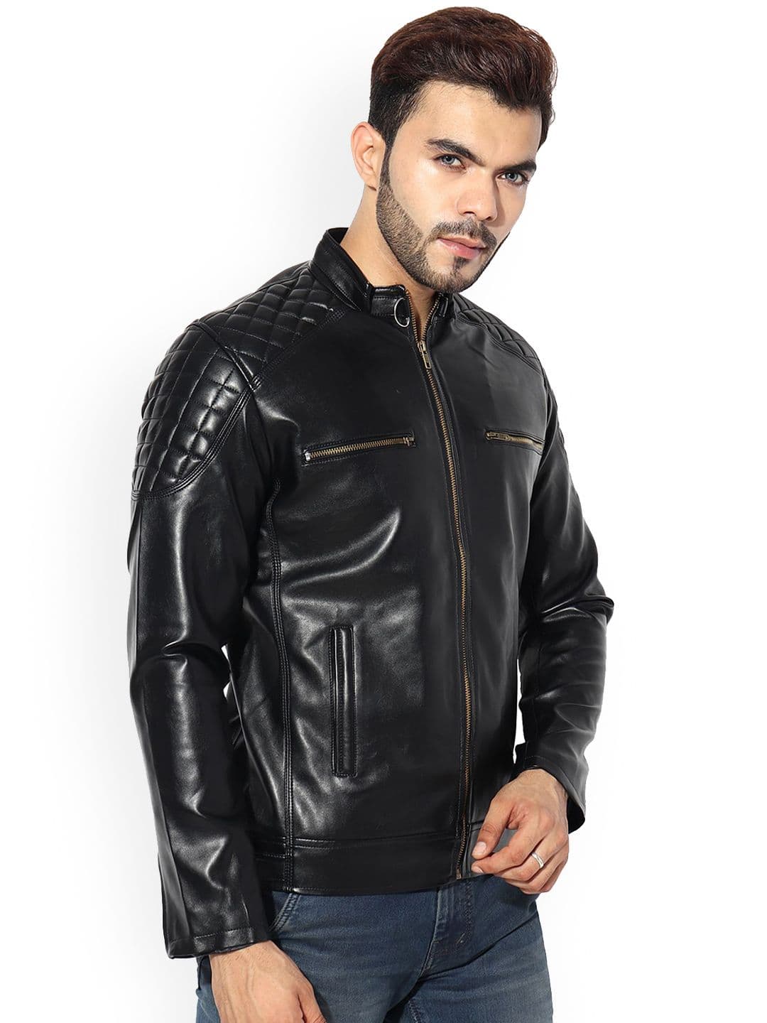 GARMADIAN Stand Collar Lightweight Leather Biker Jacket - view 1