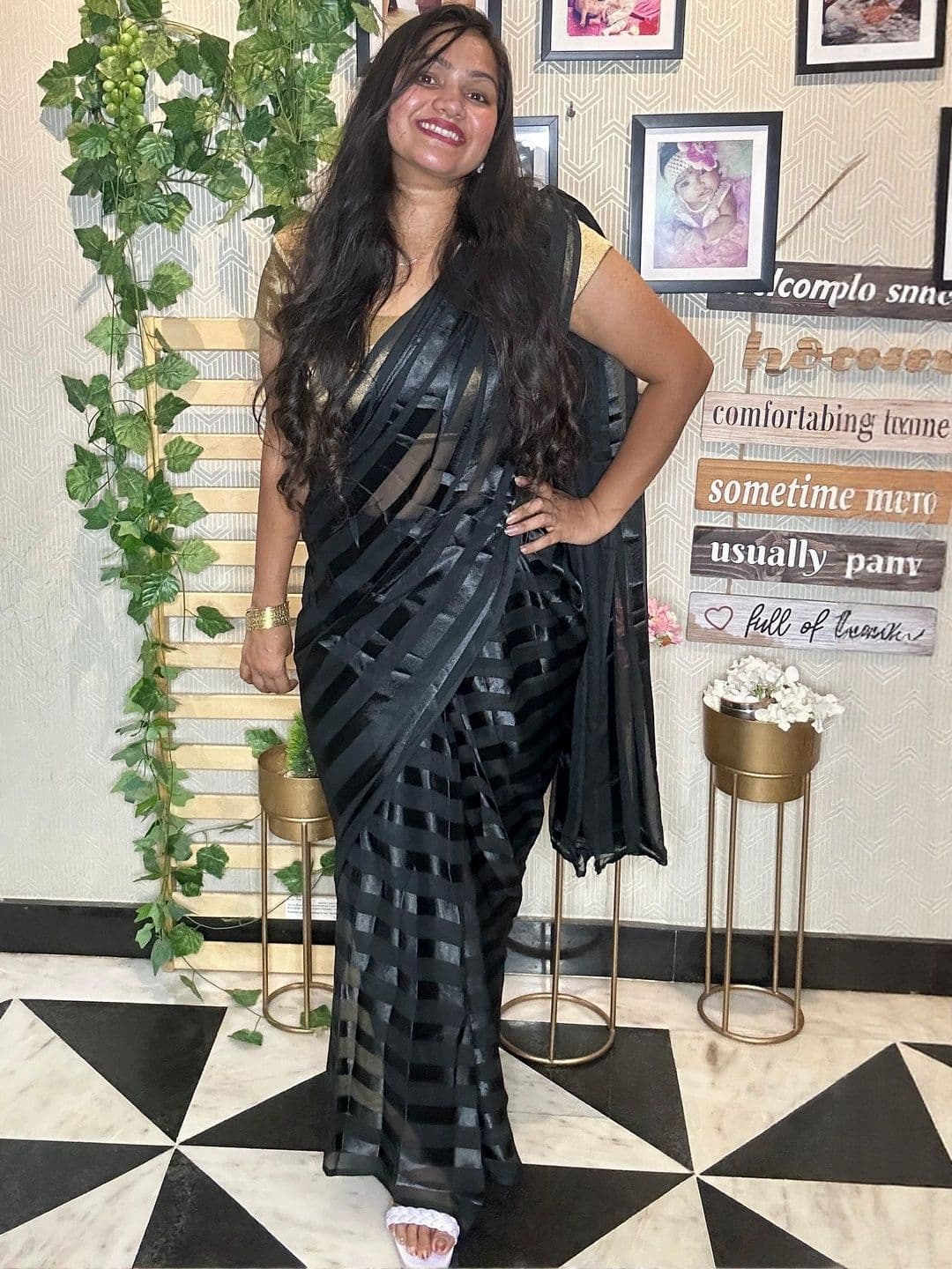 Moda Rapido Striped Satin Saree - view 1
