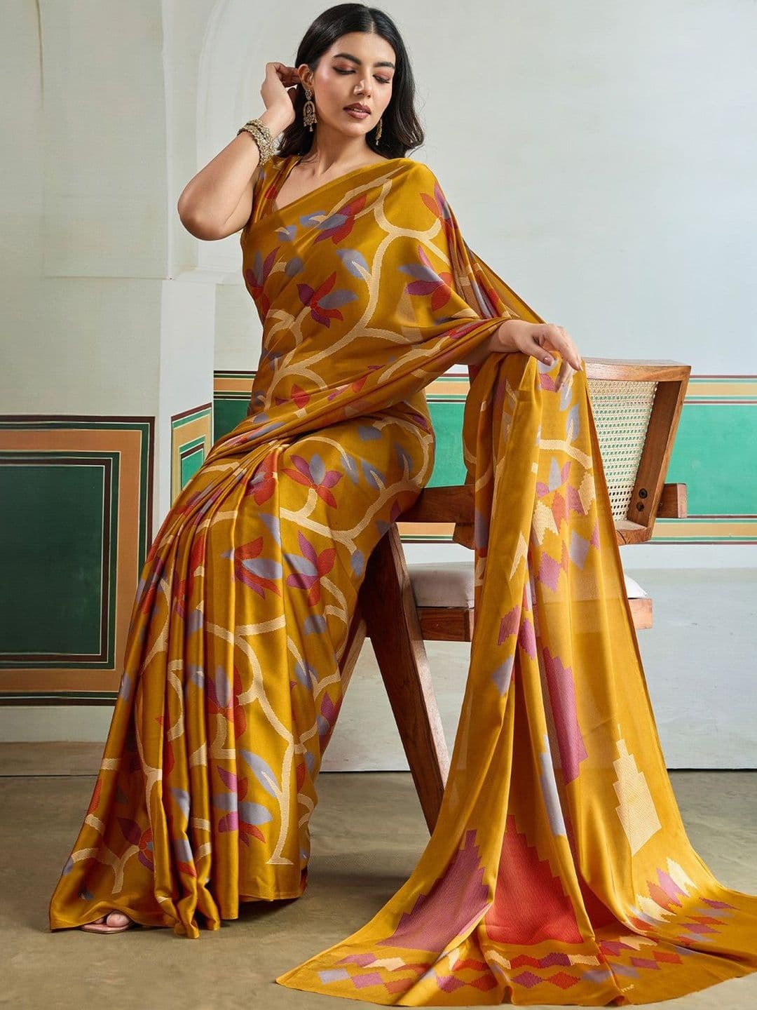 Anouk Rustic Floral Printed Banarasi Saree - view 1