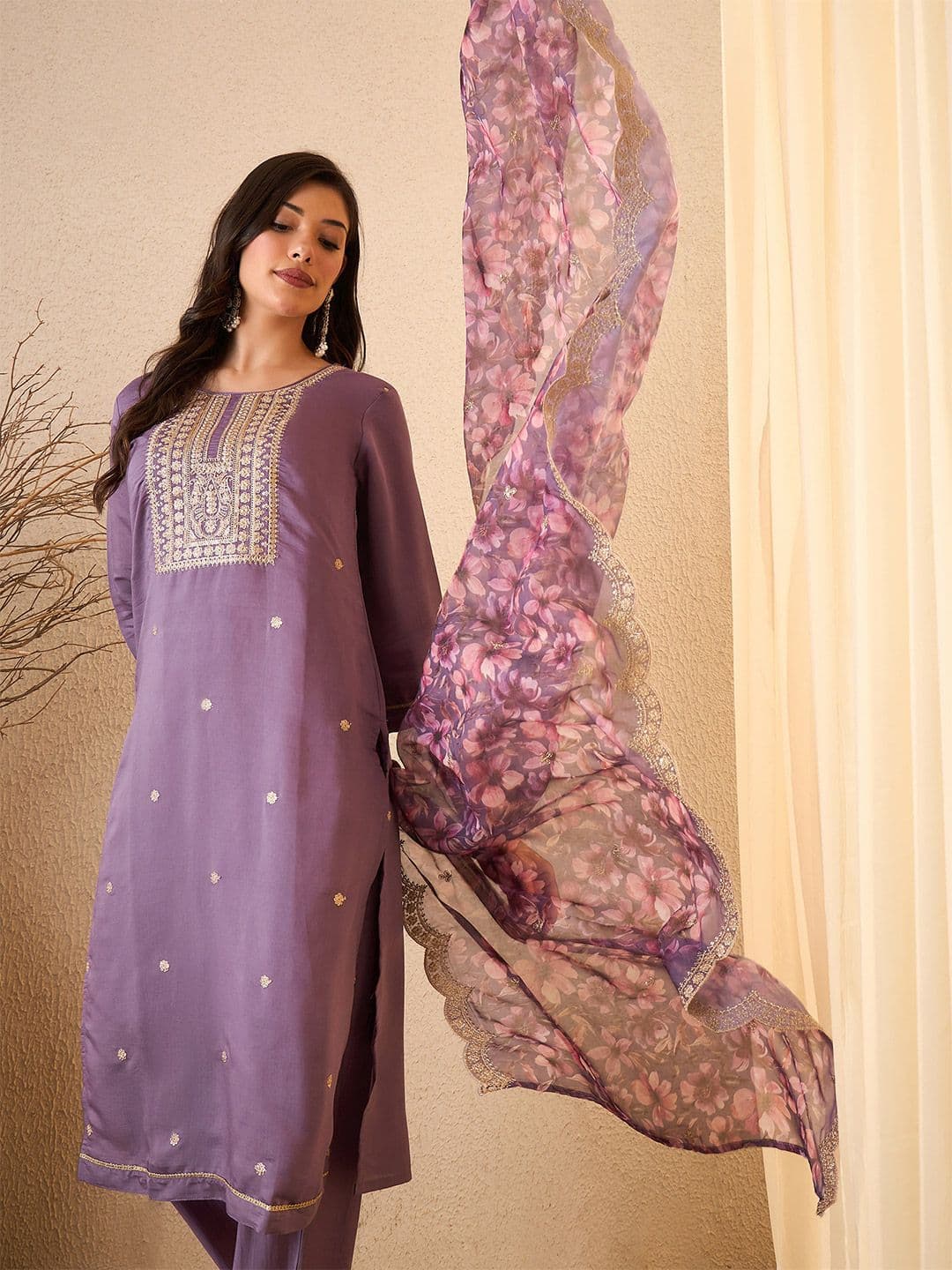 Royal Export Women Ethnic Motifs Embroidered Regular Kurta with Trousers & With Dupatta - view 1