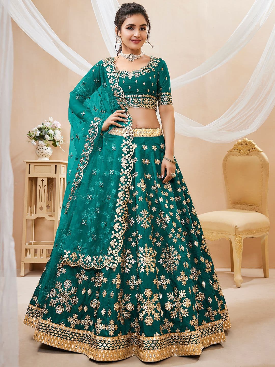 Zeel Clothing Embroidered Sequinned Semi-Stitched Lehenga & Unstitched Blouse With Dupatta - view 1