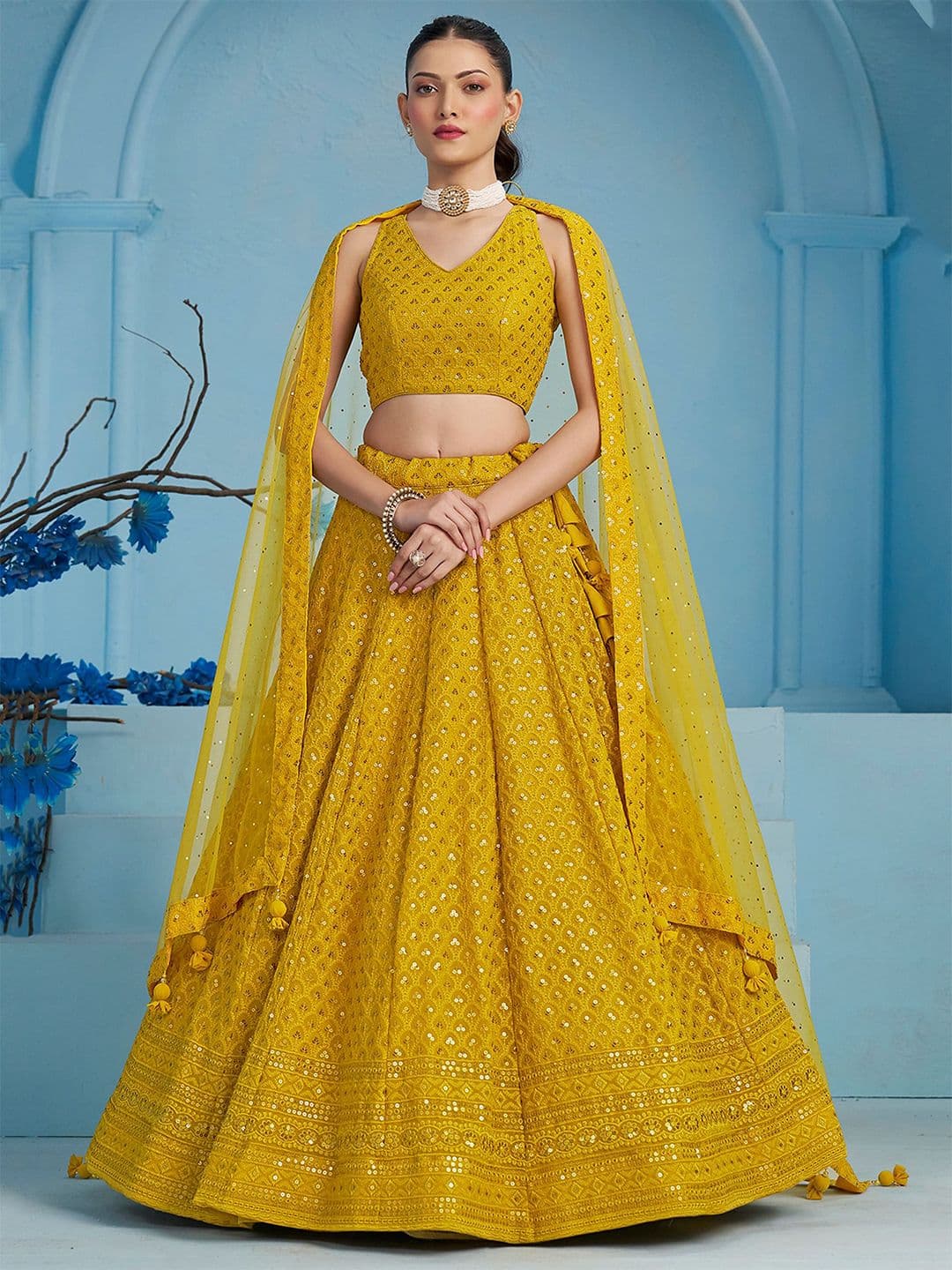 Zeel Clothing Embroidered Sequinned Semi-Stitched Lehenga & Unstitched Blouse With Dupatta - view 1